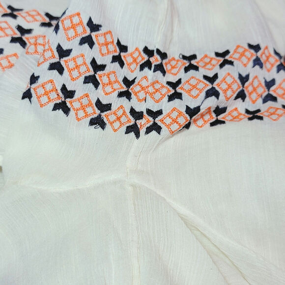 Joie Embroidered Boho Peasant Top Long Sleeve Lightweight Ivory Cream Cotton M - Picture 11 of 16